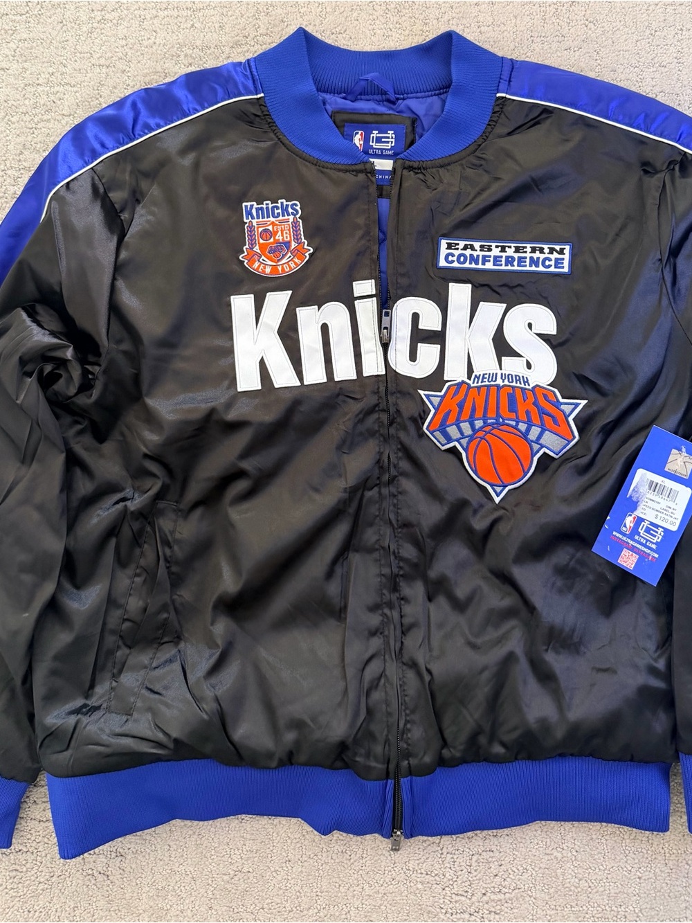 NWT Ultra Game NBA New York Knicks Satin Bomber Varsity Jacket Men's XL